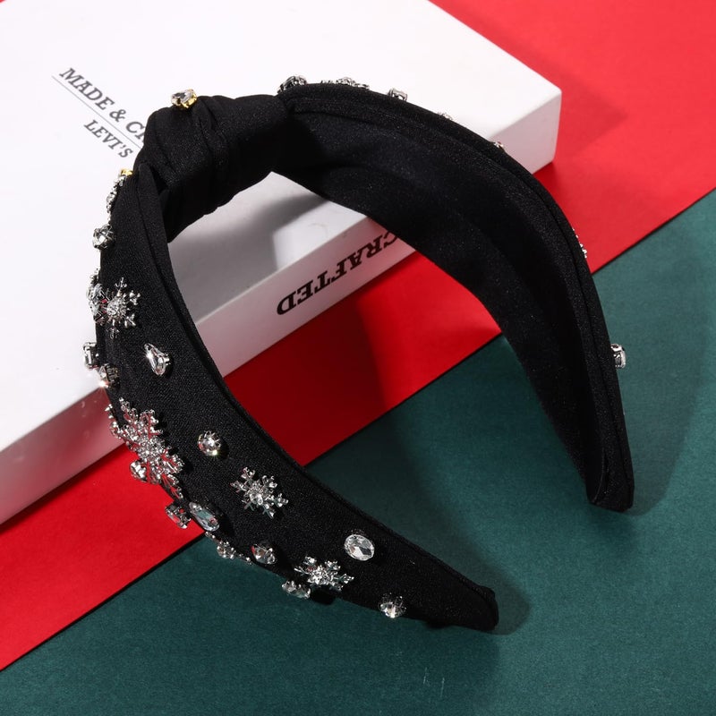 MOLOCH Christmas Headband for Women Christmas Snowflake Charm Knotted Headband Jeweled Crystal Xmas Head Band Xmas Decorations Gifts - Image 2